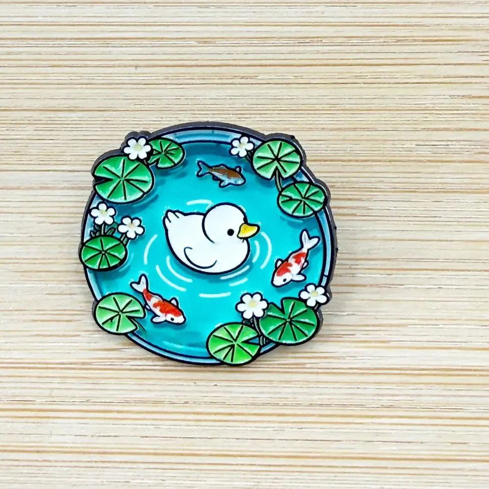 Duck in Koi Fish Pond Soft Enamel Pin